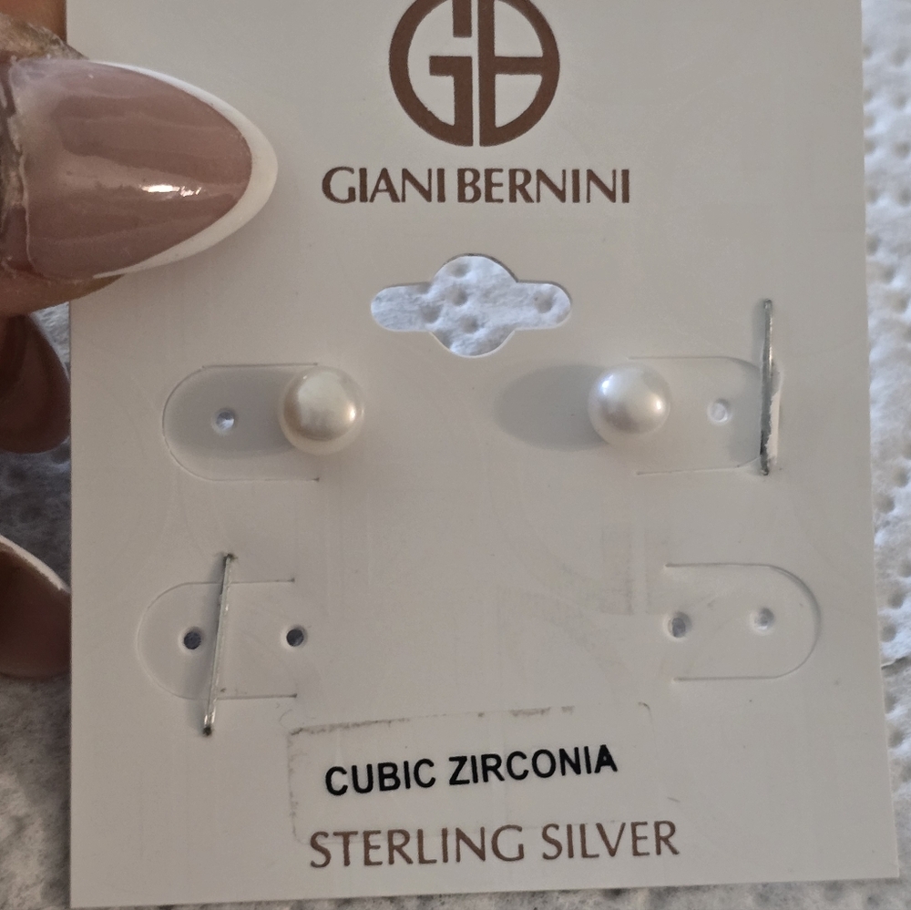 Giani Bernini Sterling Silver Cubic Zirconia Stud Pearl Earrings New